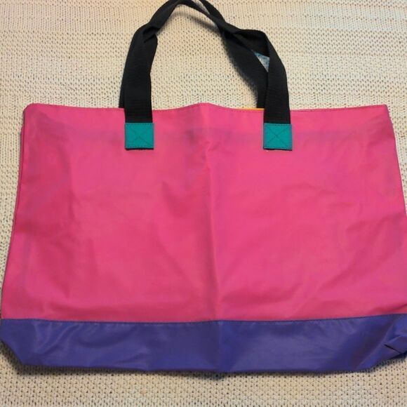 80s 90s Vintage neon multi color abstract large tote bag retro rare - Picture 4 of 8
